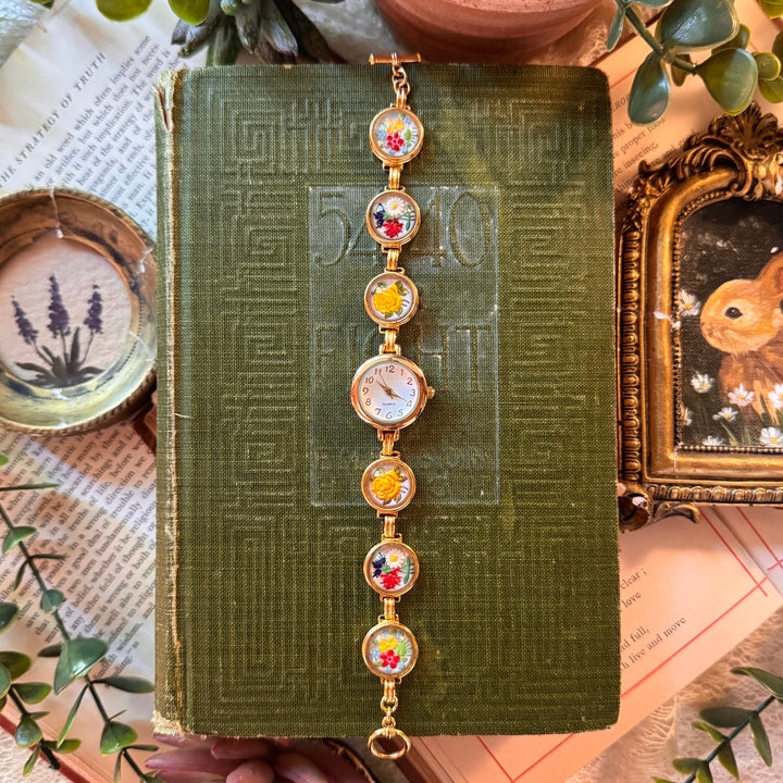 Repurposed Gold Floral Charm Watch