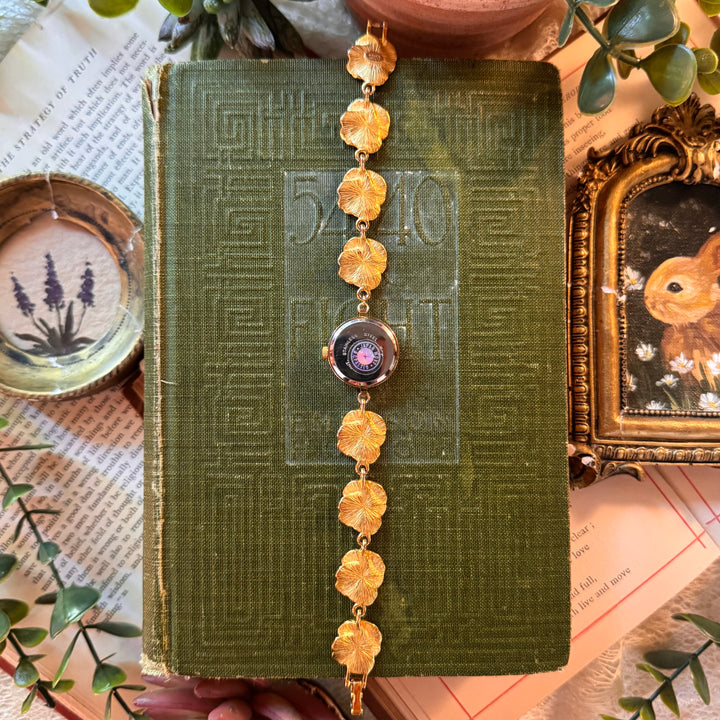 Repurposed Gold Joan Rivers Enamel Floral Pansy Watch