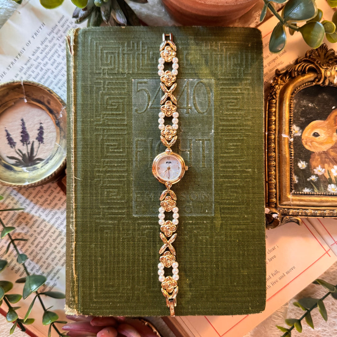 Gold Floral & Pearl Watch