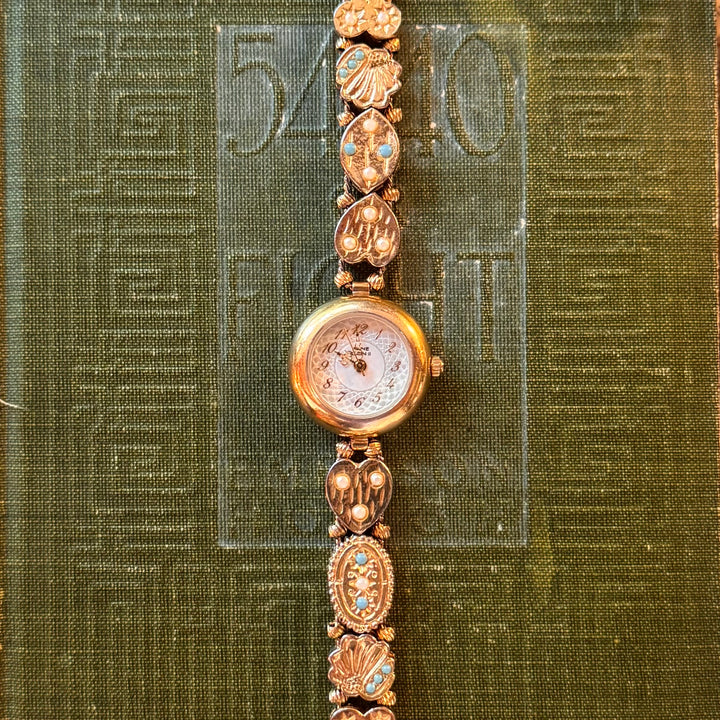 Repurposed Gold Turquoise & Pearl Charm Watch