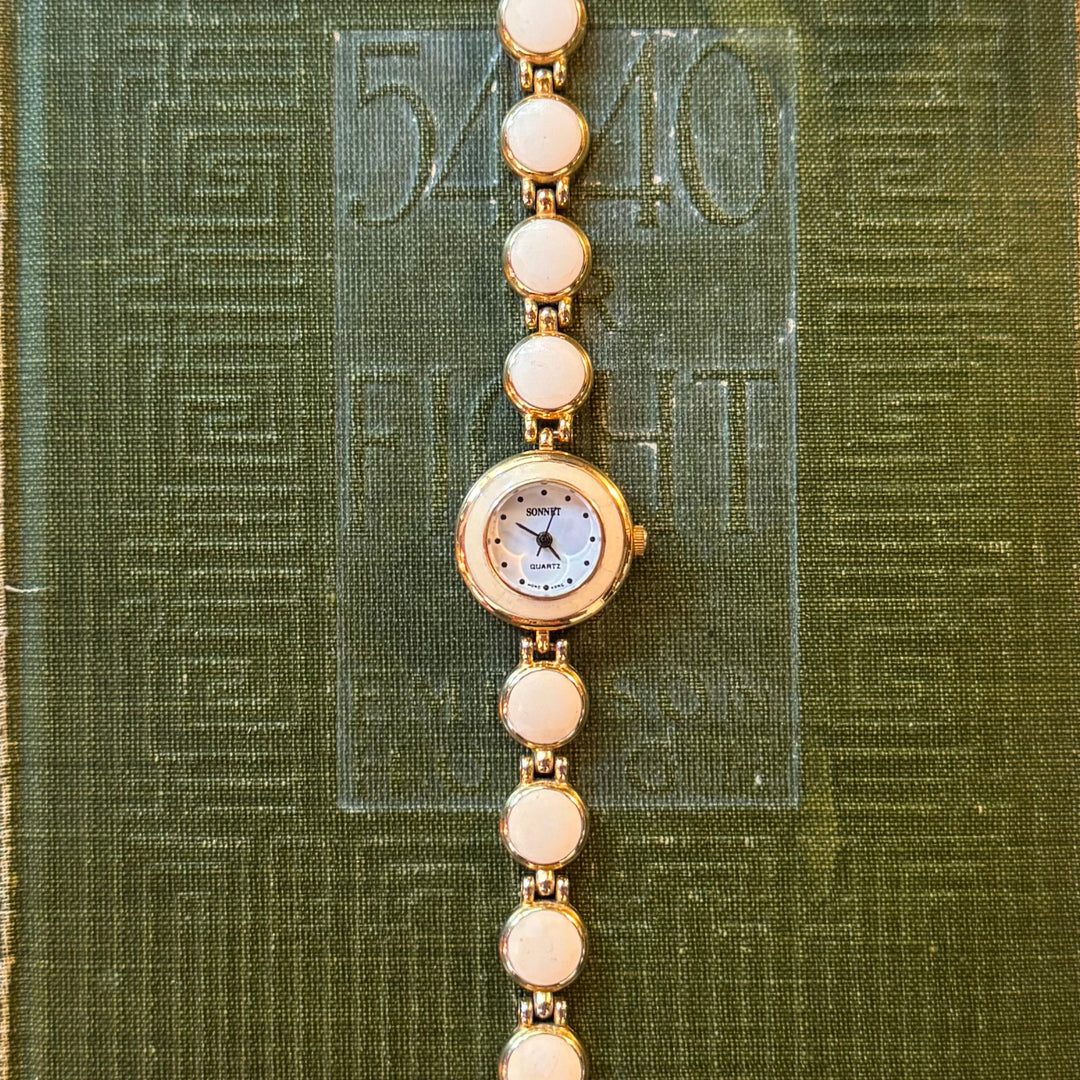 Gold Pearl Watch with Beige Accents
