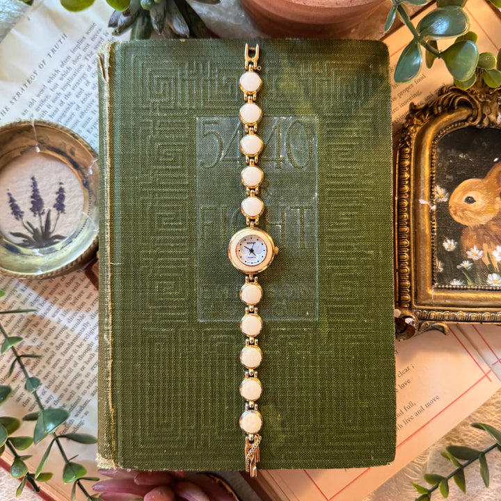 Gold Pearl Watch with Beige Accents
