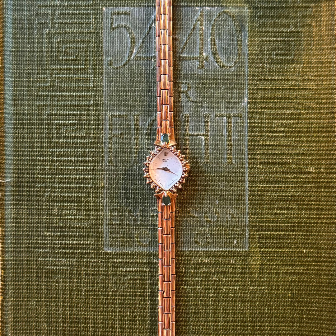 Two Tone Watch with Emerald Gemstones