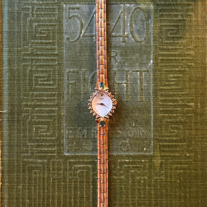 Two Tone Watch with Emerald Gemstones