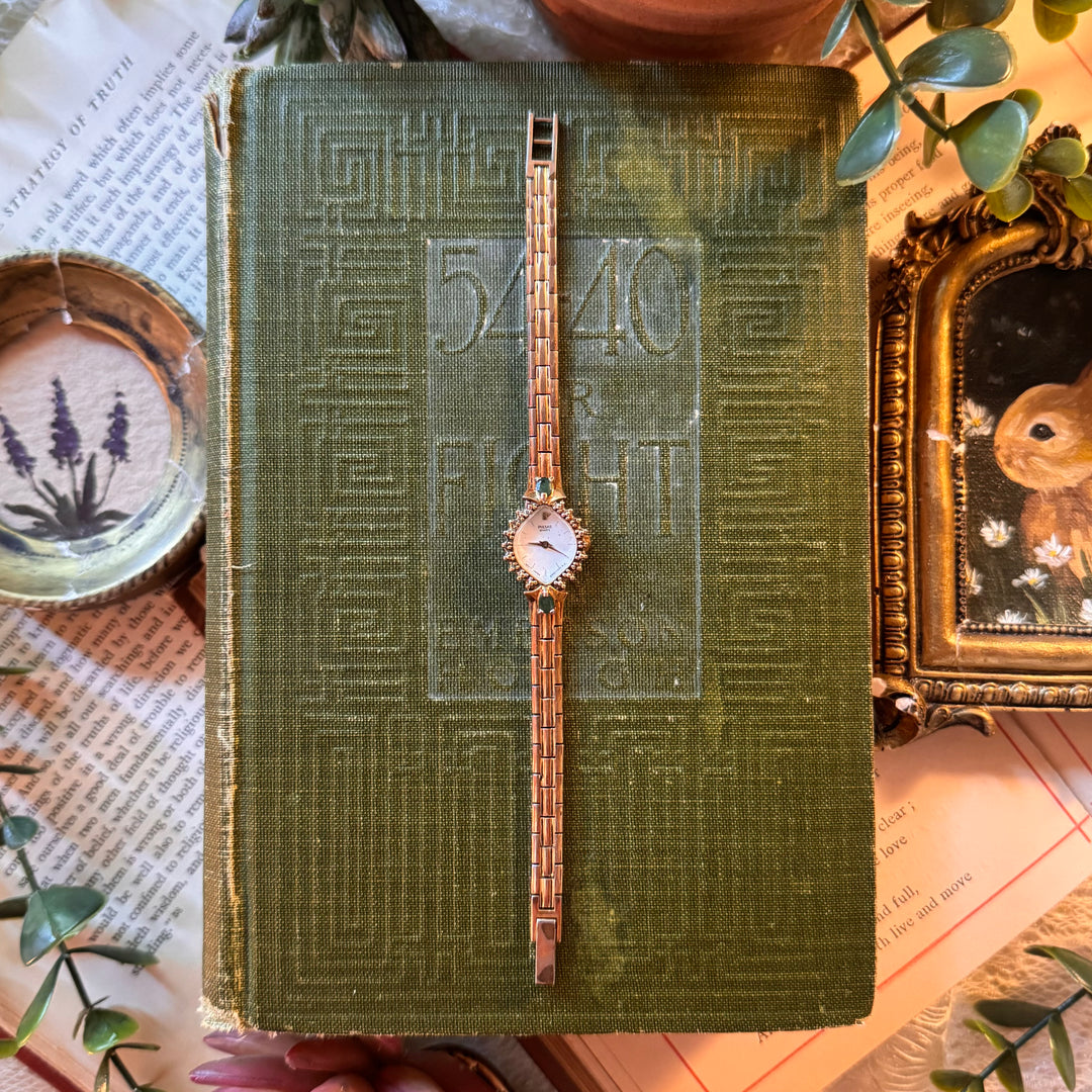 Two Tone Watch with Emerald Gemstones