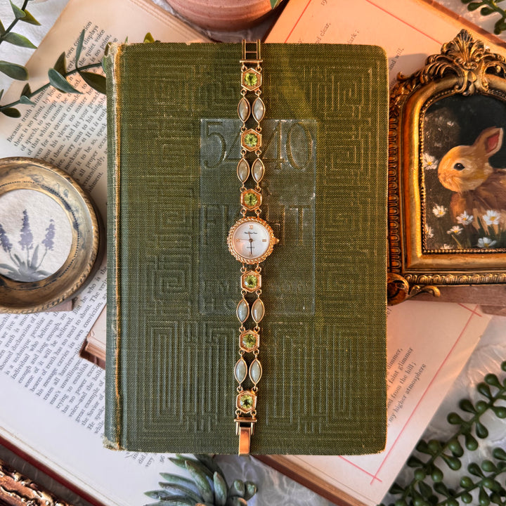 Gold Jade & Peridot Gemstone Watch