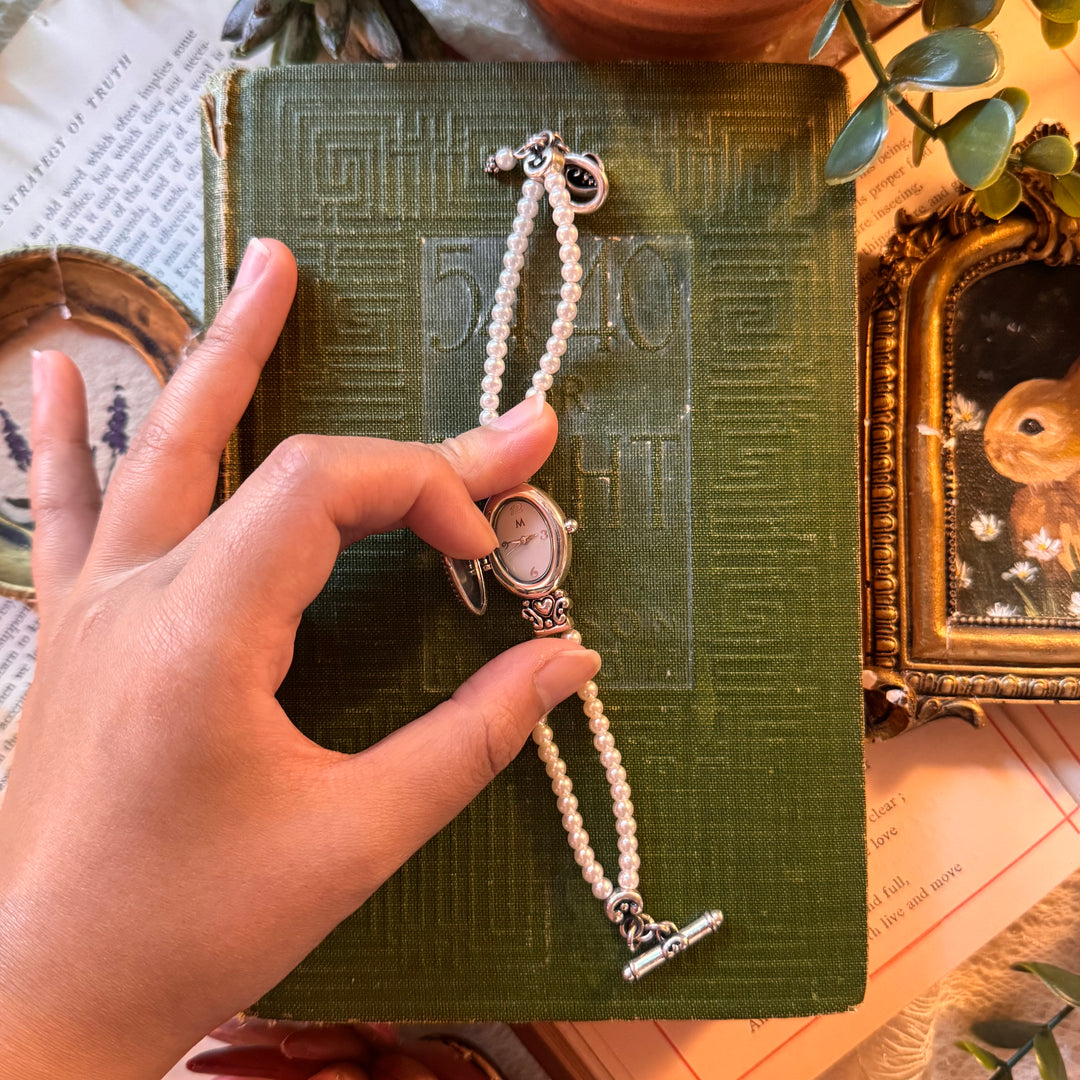 Silver Pearl Peekaboo Watch