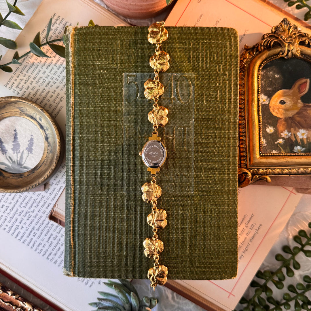 Repurposed Gold Watch with Purple Pansy