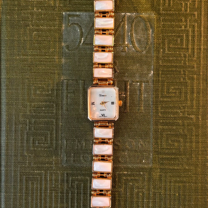 Gold Pearl Stone Watch