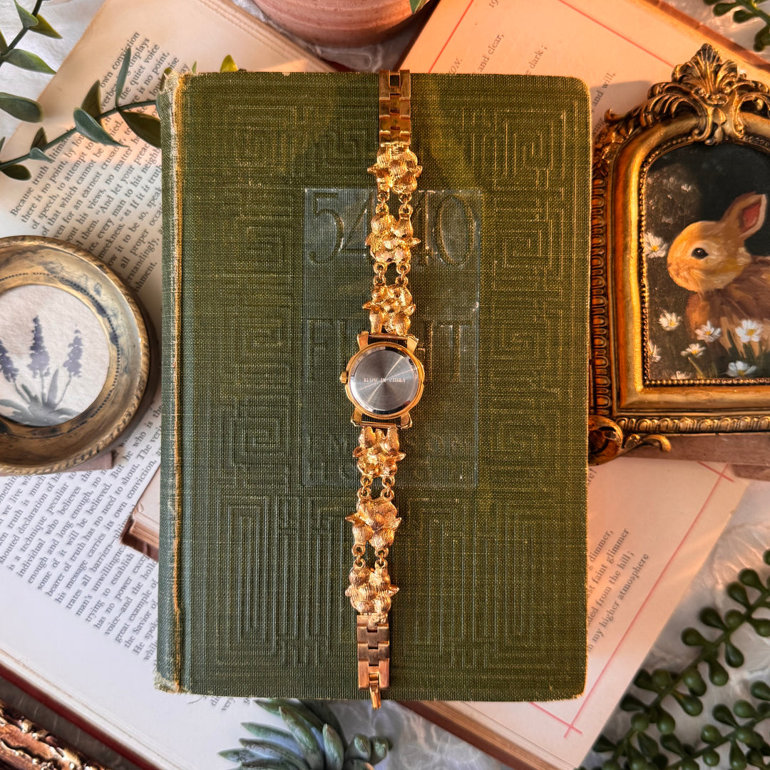 Gold Pearl Watch with Gold Leaf Details