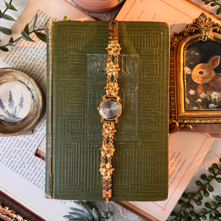 Gold Pearl Watch with Gold Leaf Details