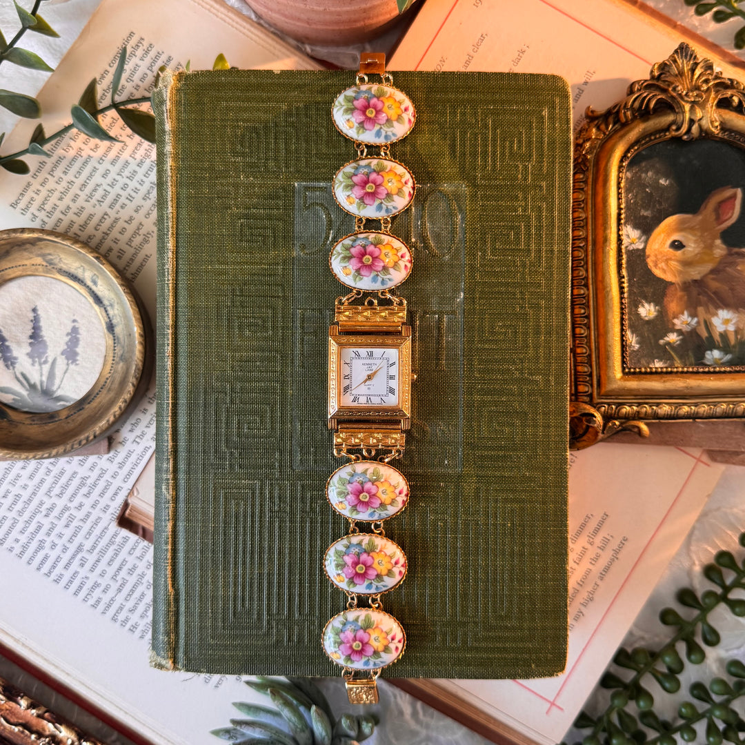 Repurposed Gold Floral Enamel Watch