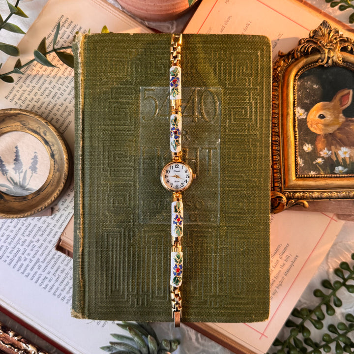 Gold Floral Enamel Watch