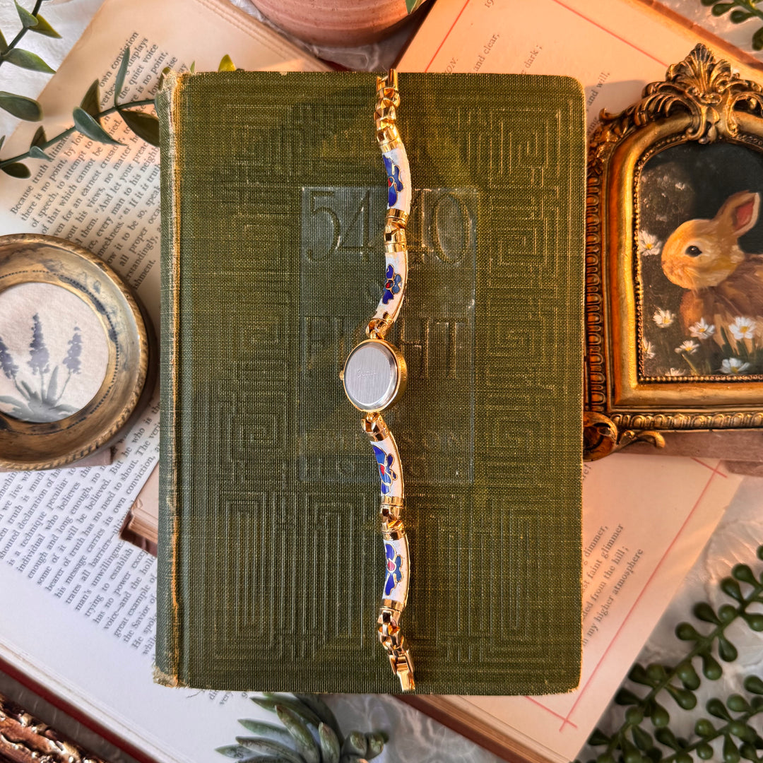 Gold Floral Enamel Watch