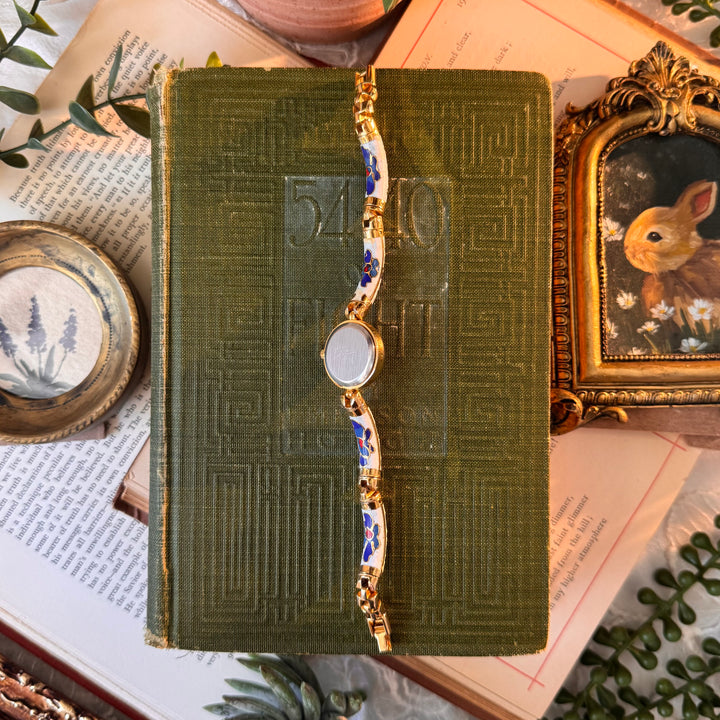 Gold Floral Enamel Watch