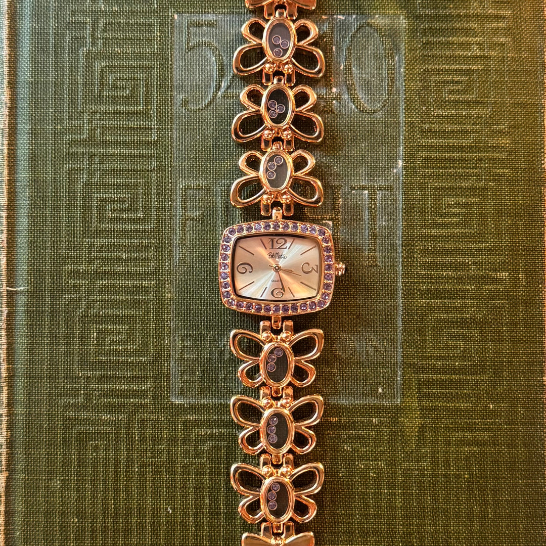 Gold Butterfly Rhinestones Watch
