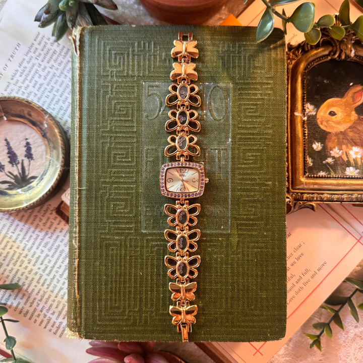 Gold Butterfly Rhinestones Watch