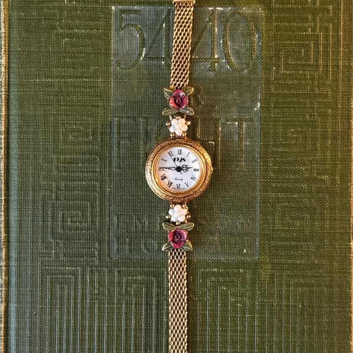 Rare Gold Pearl and Rose Watch