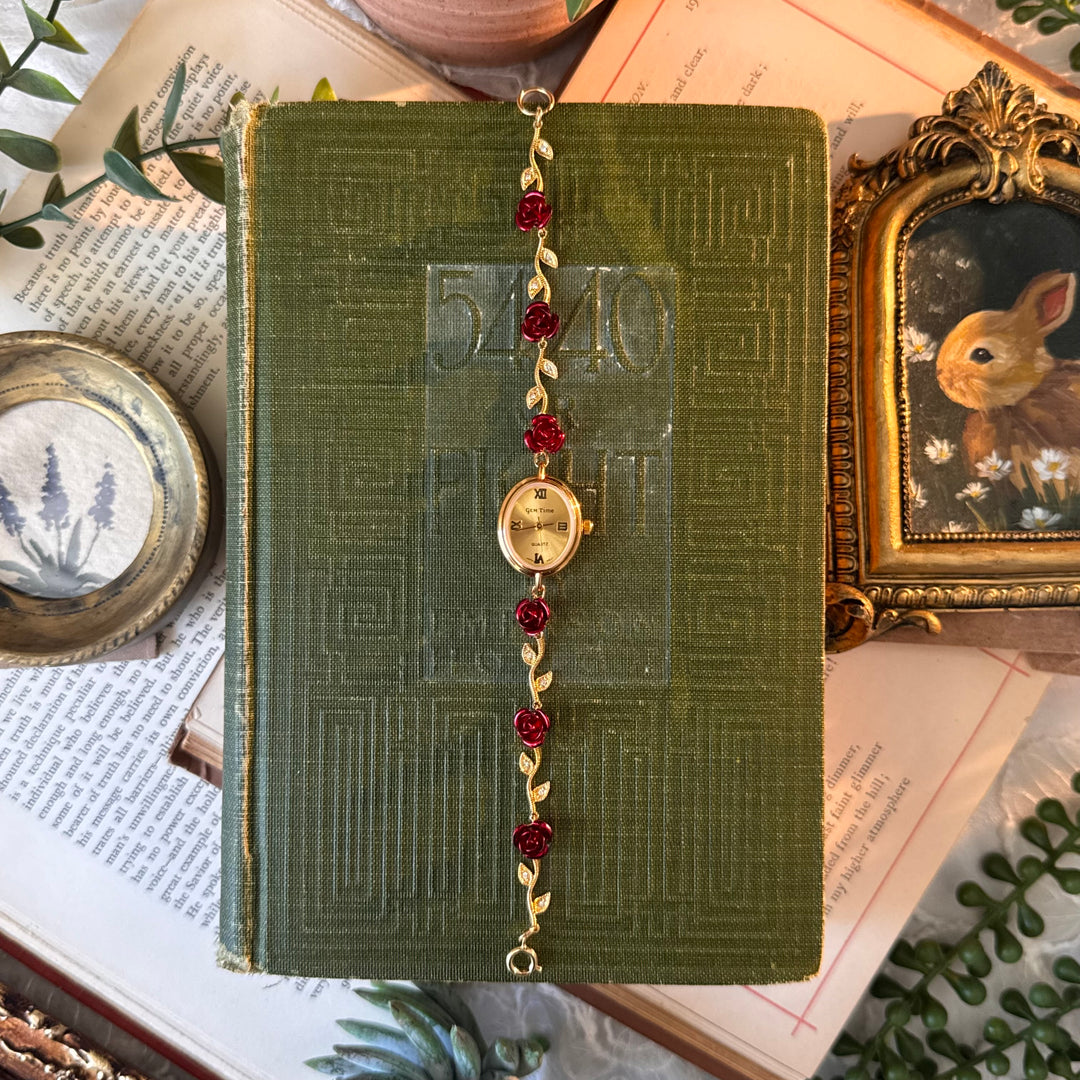 Repurposed Gold Red Rose Watch