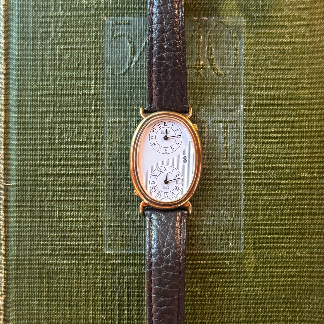 Gold Brown Leather Double Clock Watch