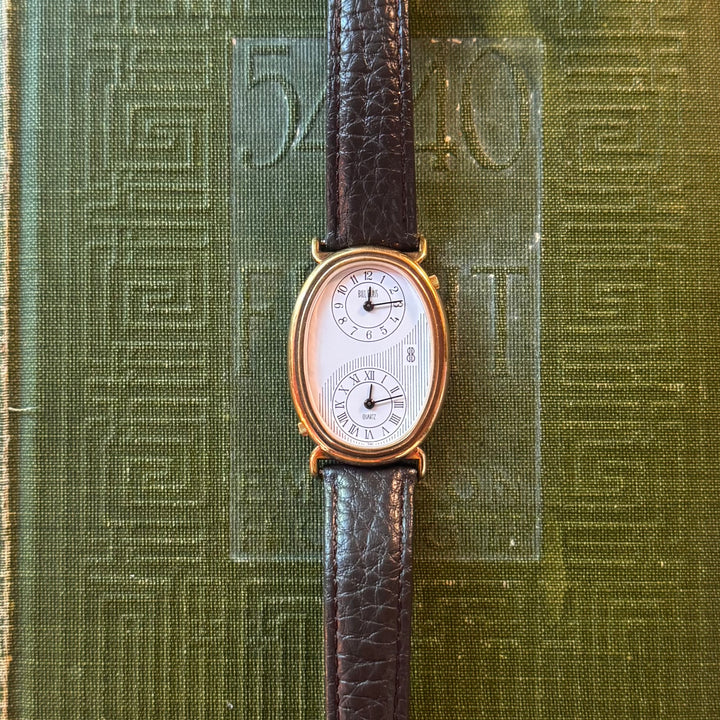 Gold Brown Leather Double Clock Watch