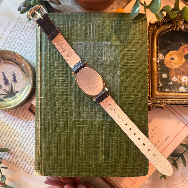 Gold Brown Leather Double Clock Watch