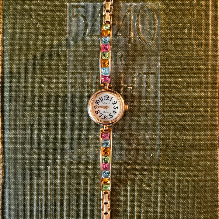 Gold Watch with Multicolored Rhinestones