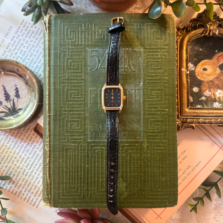 Gold Black Leather Watch