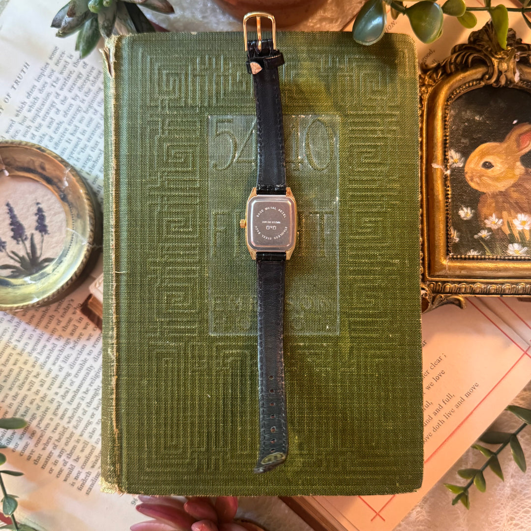 Gold Black Leather Watch