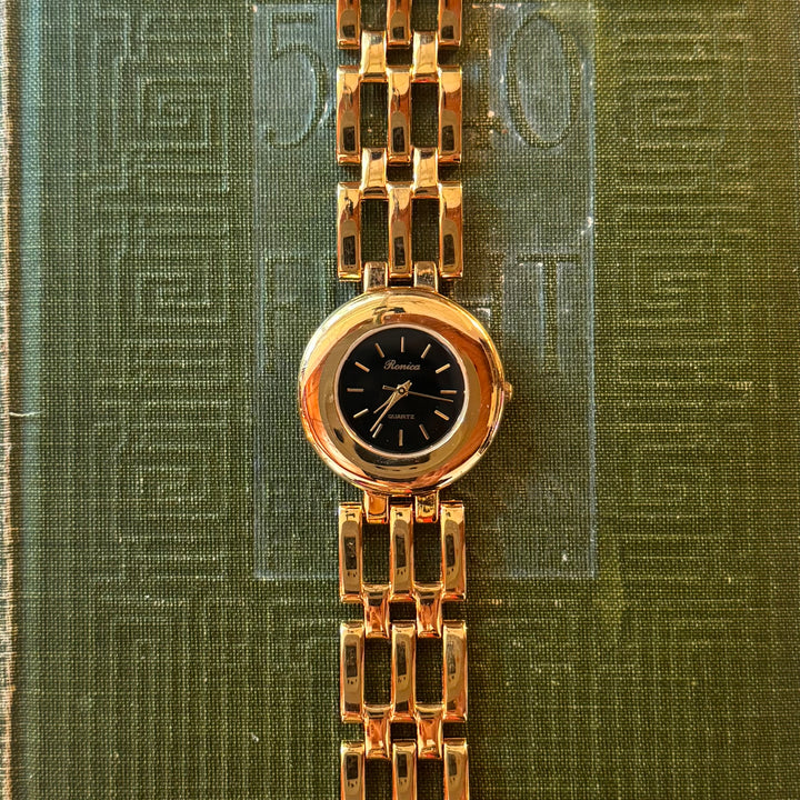 Gold Watch with Black Face