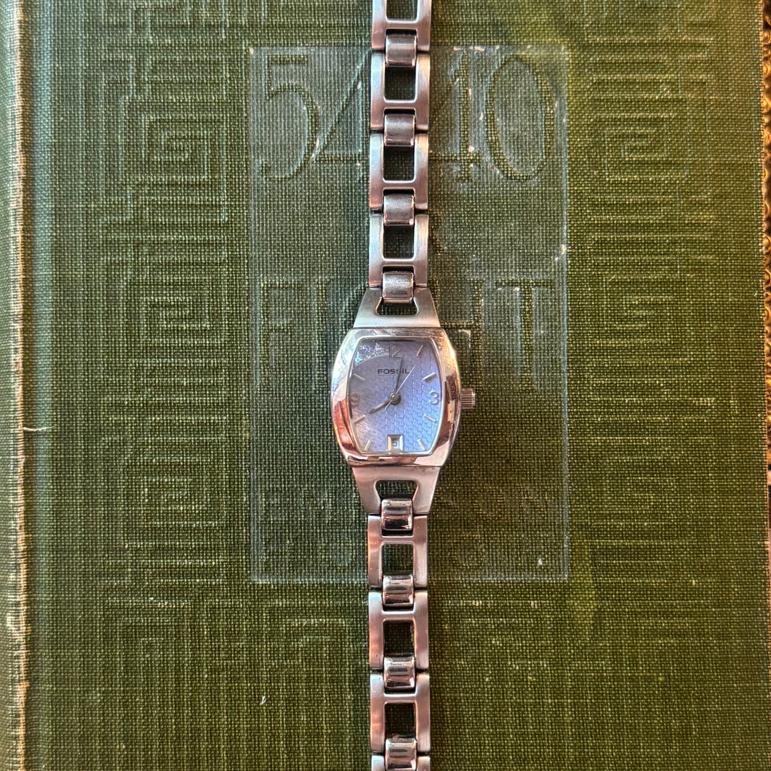 Silver Watch with Blue Face