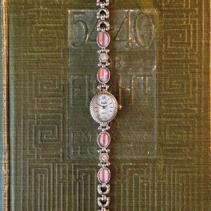 Silver Watch with Pink Faux Stones