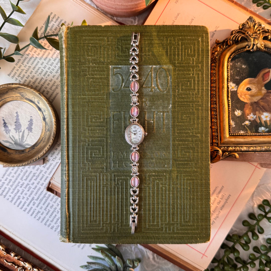 Silver Watch with Pink Faux Stones