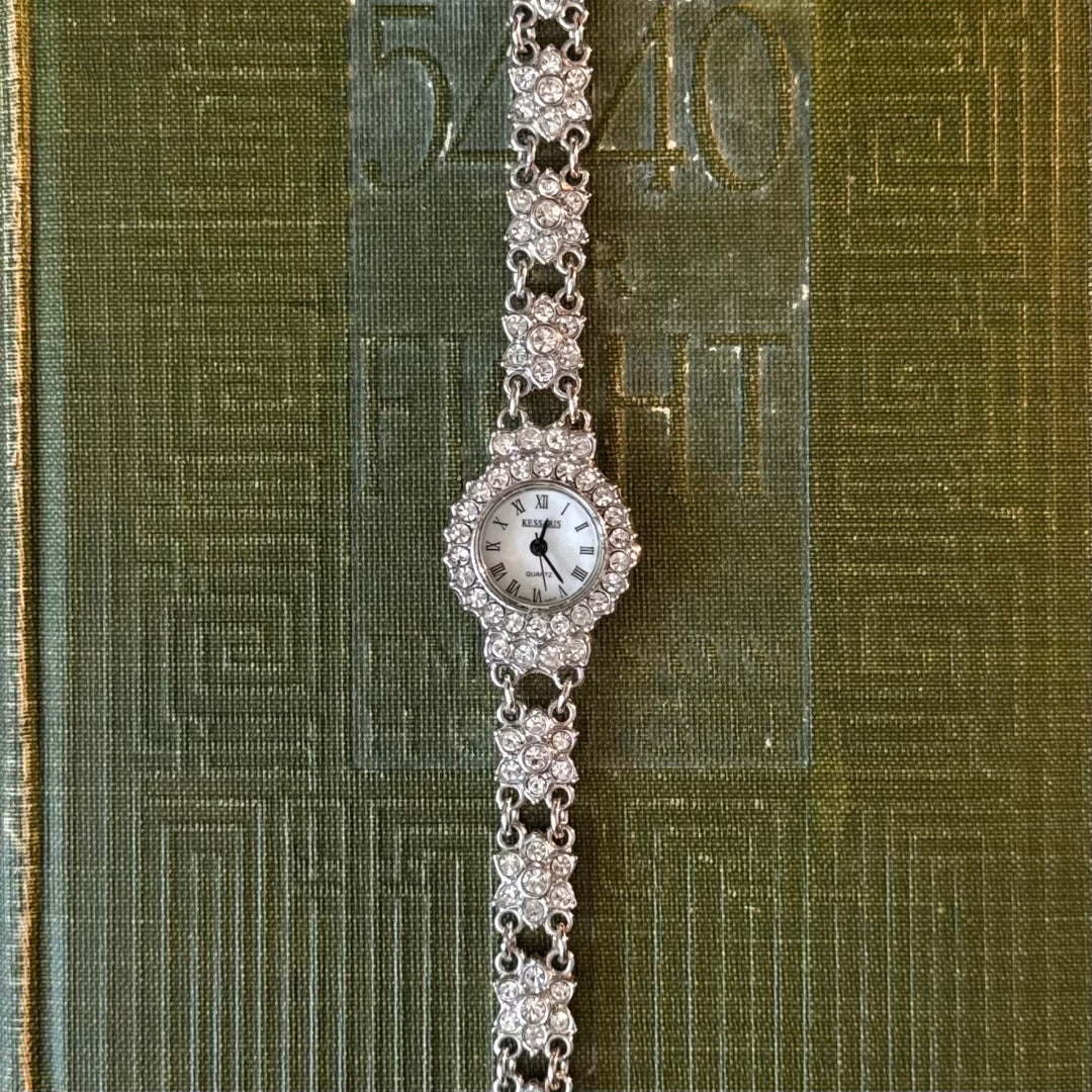 Silver Flower Rhinestone Watch