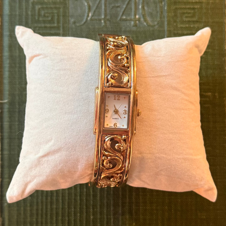 Gold Ornate Bangle Watch