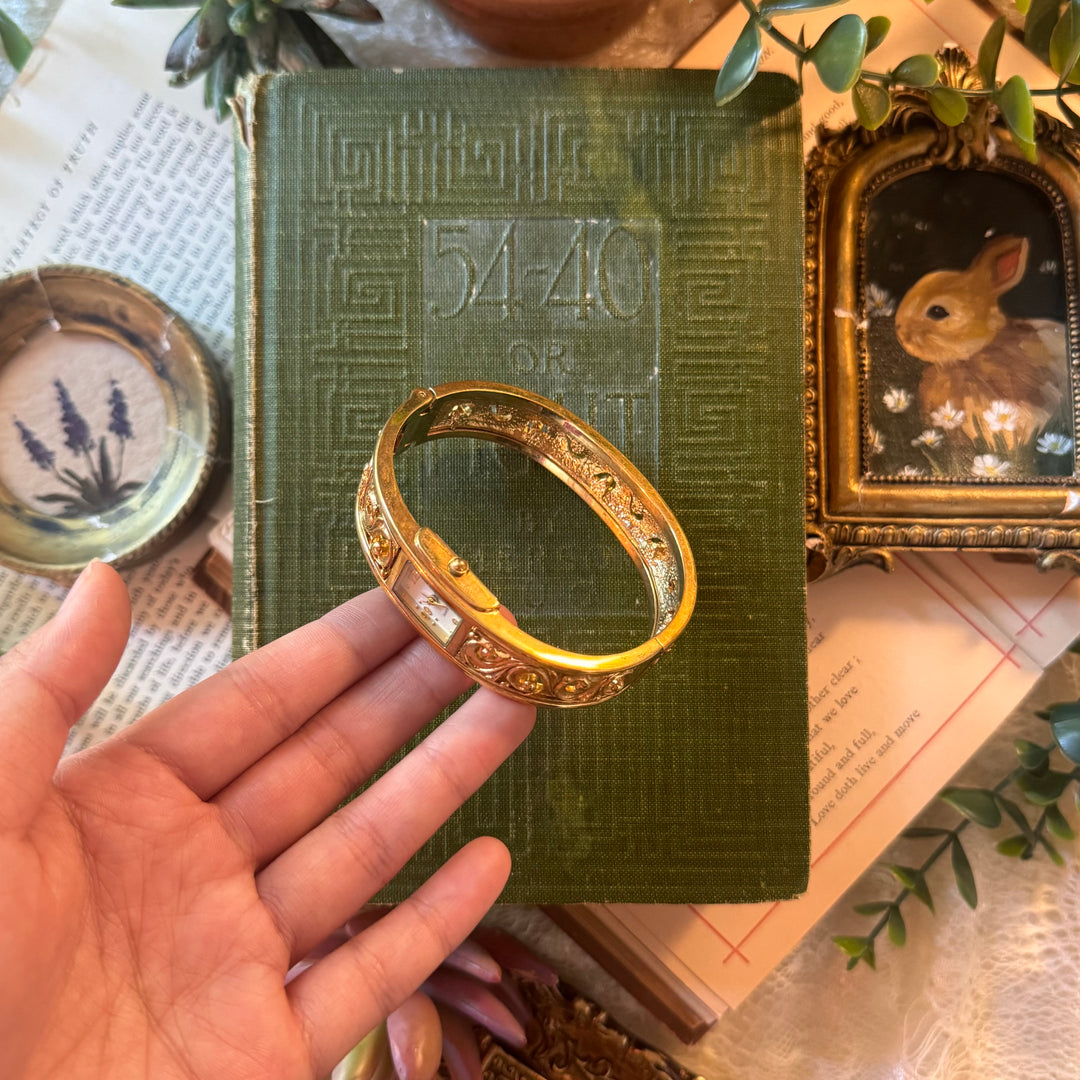 Gold Ornate Bangle Watch