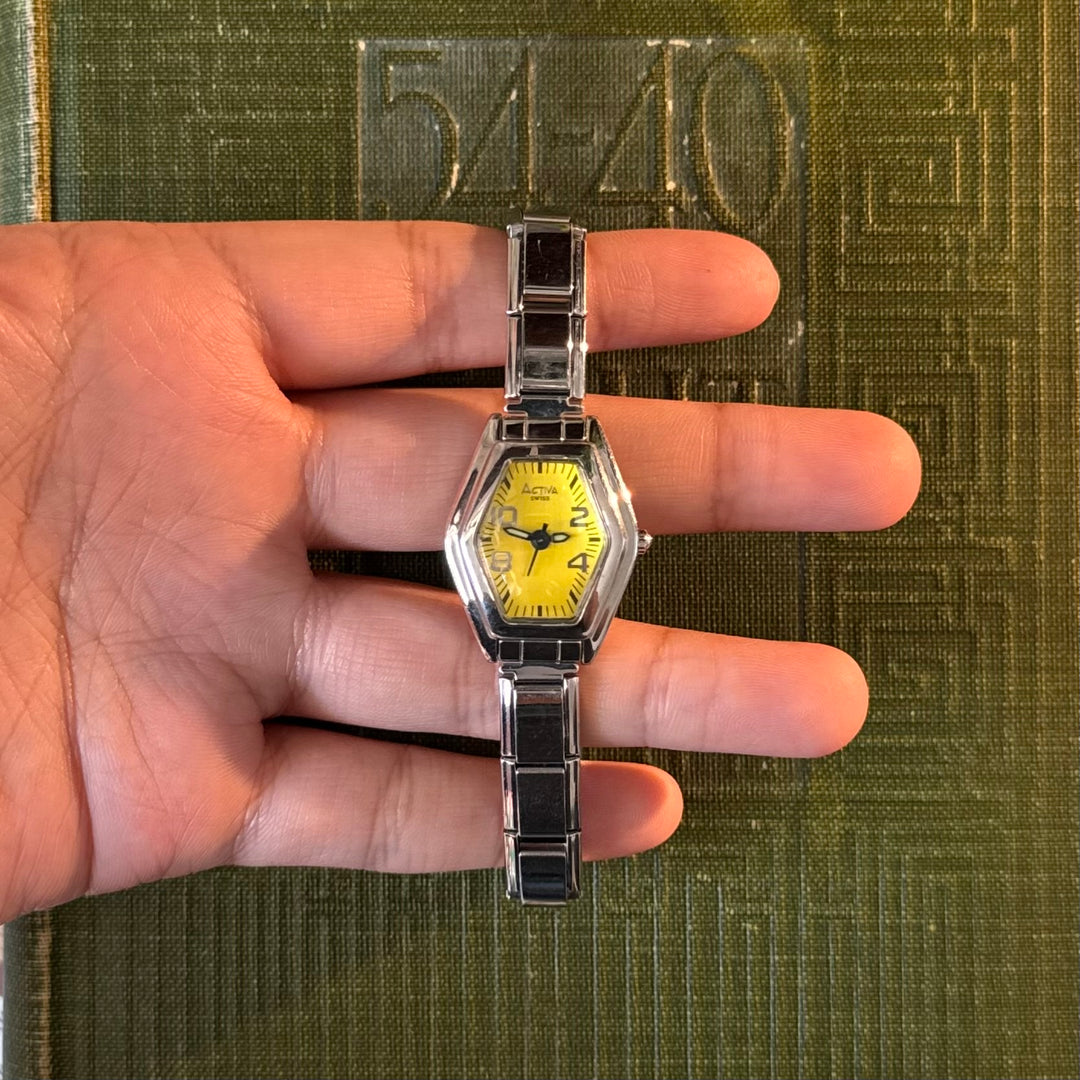 Silver Watch with Yellow Face