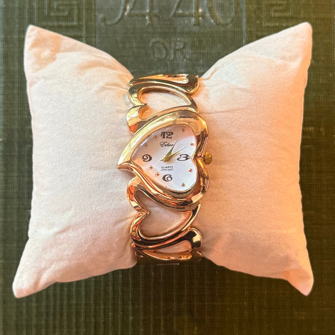 Gold Heart Cuff Watch