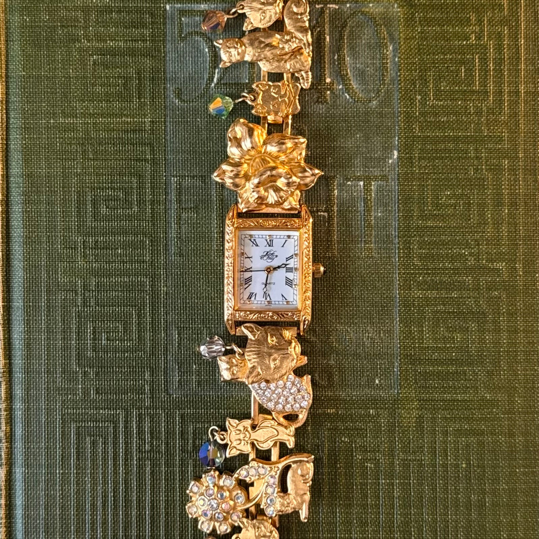 Rare Gold Kirks Folly Cat Theme Watch