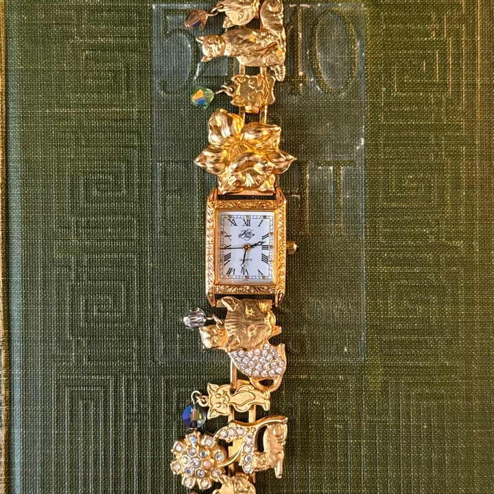 Rare Gold Kirks Folly Cat Theme Watch