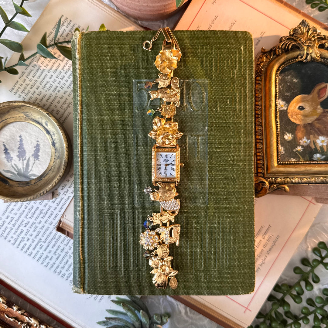 Rare Gold Kirks Folly Cat Theme Watch