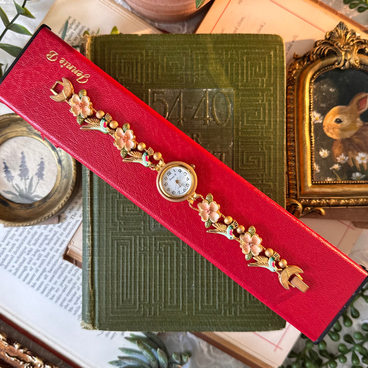 Gold Flower & Humming bird charm watch