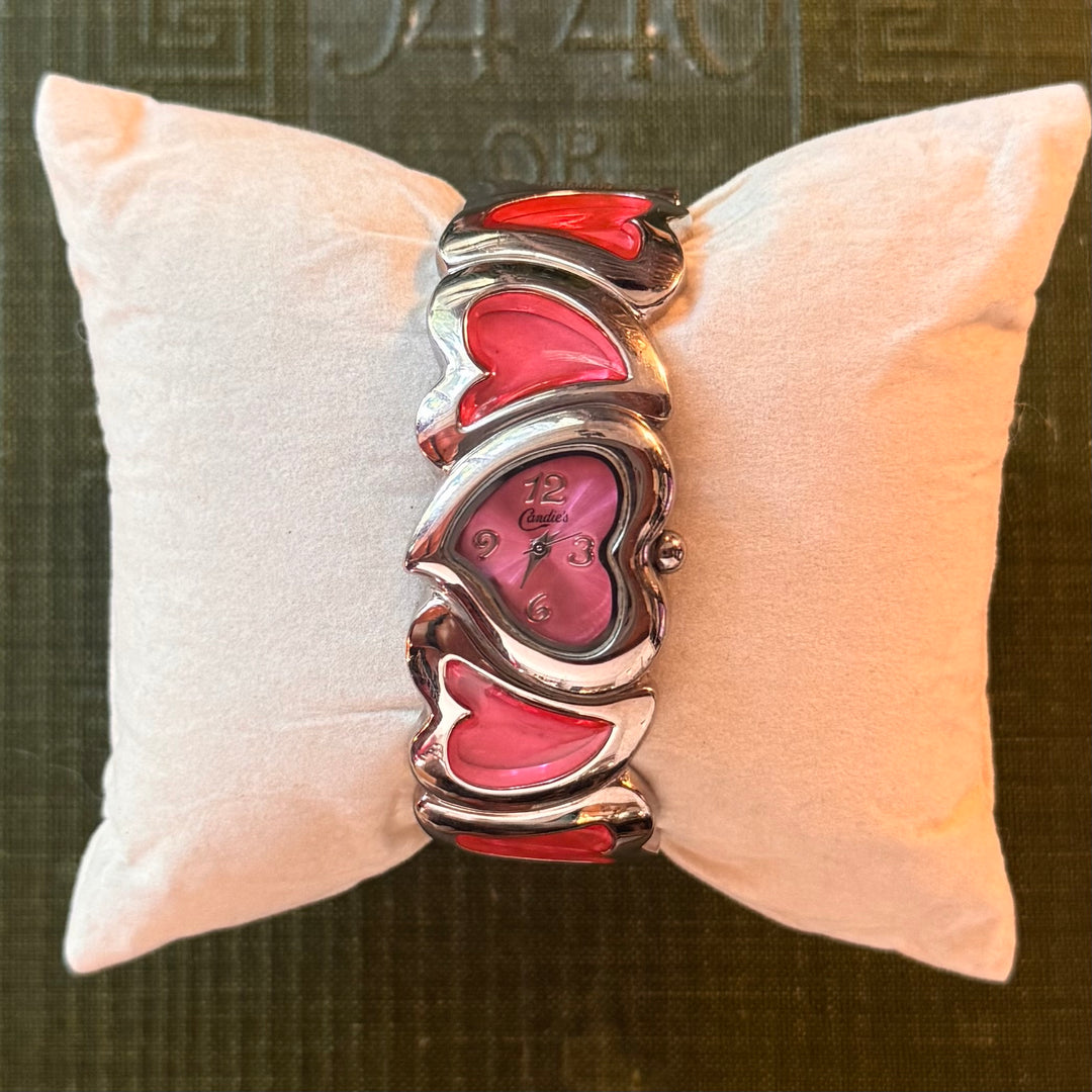 Silver Pink Heart Watch