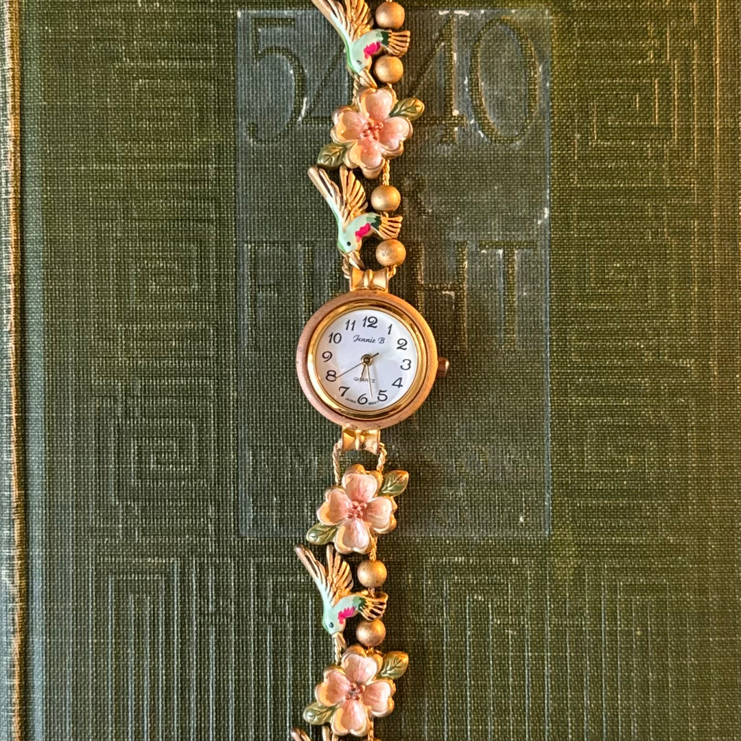 Gold Flower & Humming bird charm watch