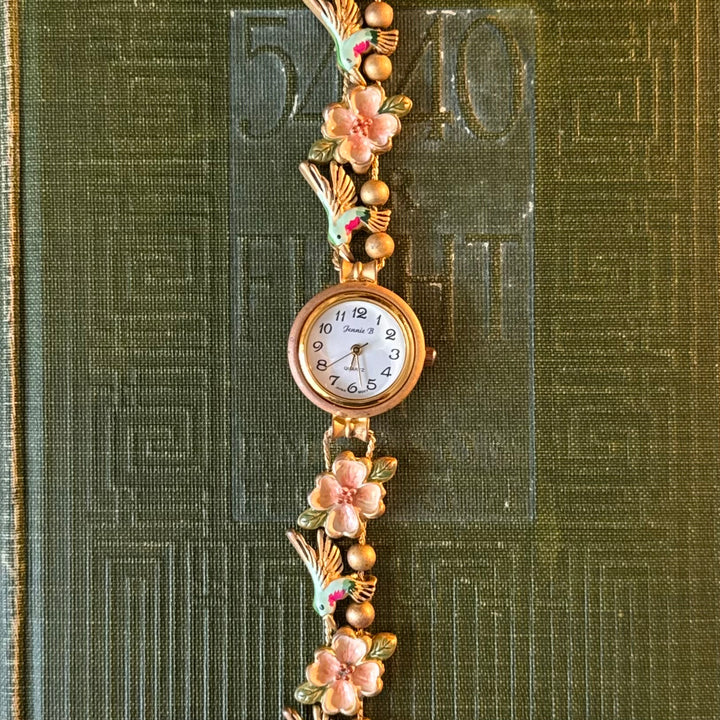 Gold Flower & Humming bird charm watch