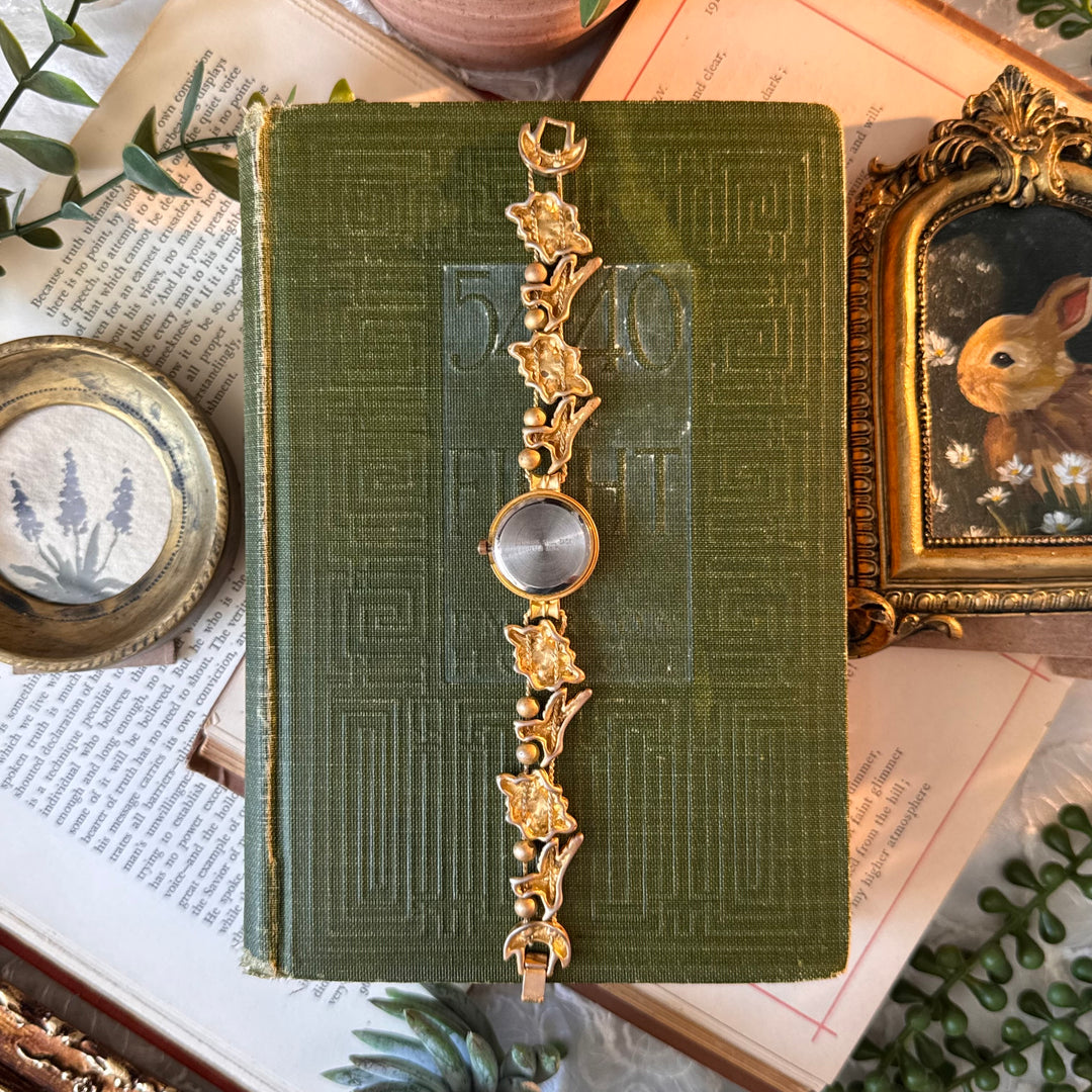 Gold Flower & Humming bird charm watch