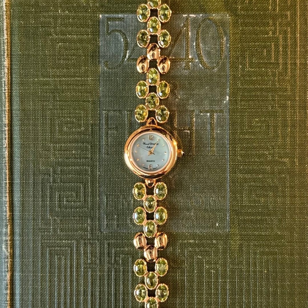 Gold Watch with Green Stones