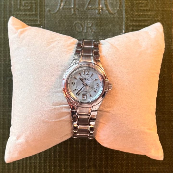 Silver Watch with Blue Face