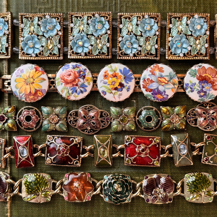 Gold Floral Enamel Bracelets