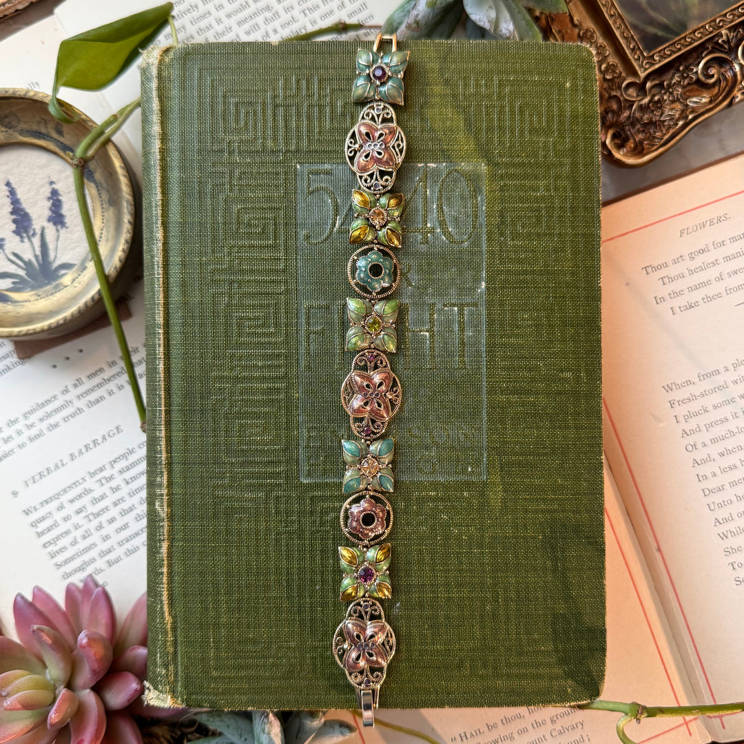 Gold Floral Enamel Bracelets